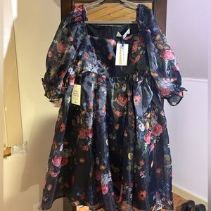 JessaKae Polly mini babydoll dress in black floral print